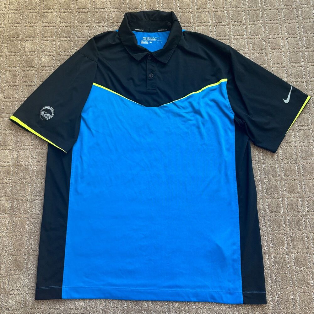 NIKE GOLF Tour Performance Polo Shirt Mens L Black Blue Dri-Fit Short Sleeve